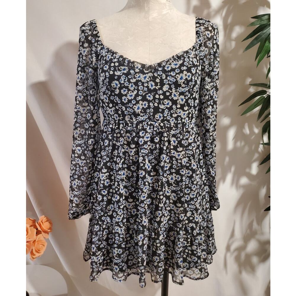 Vtg Y2K Trixxi Floral Tiered Ruffle Sheer Babydoll Dress Size S Fairy Grunge